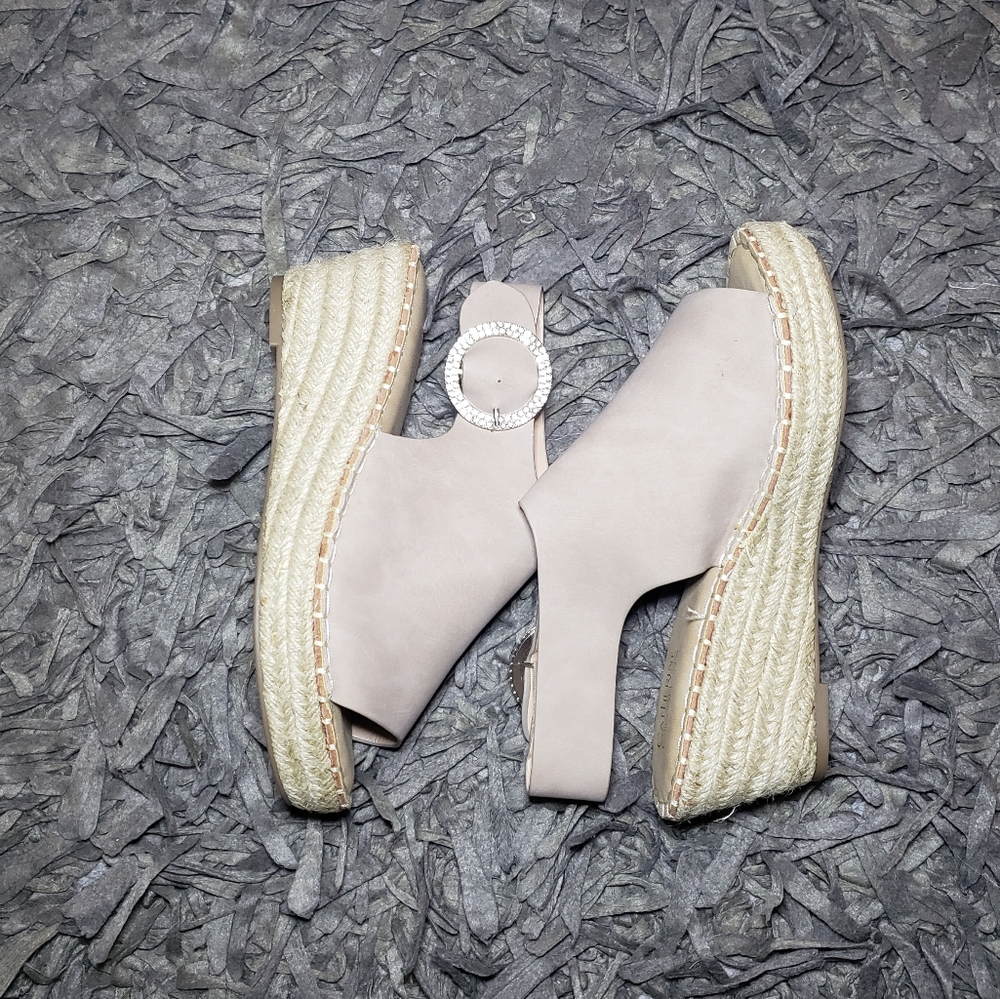 Catherine Malandrino Slingback Rhinestone Buckle Espadrille Platform Wedges